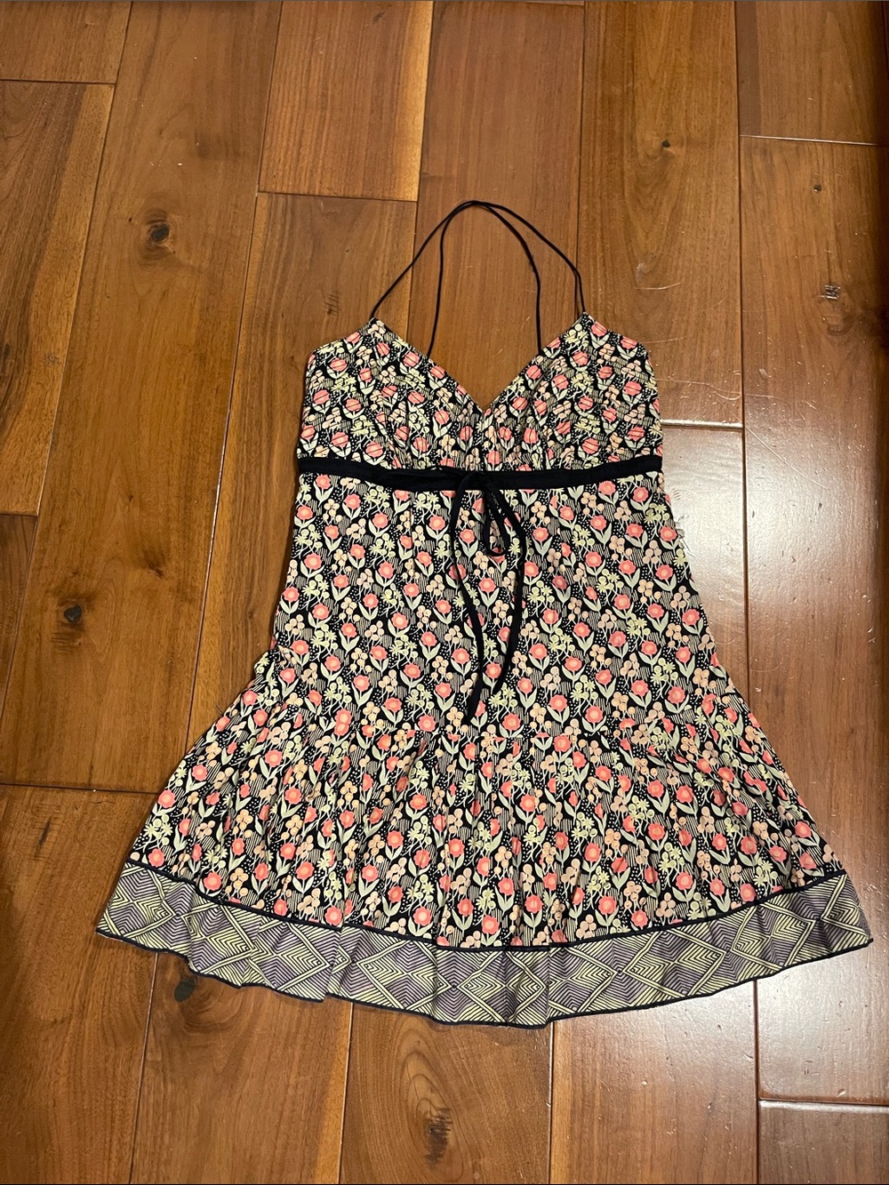 Plenty by Tracy Reese Floral Halter Summer Dress - Black with Pink Floral